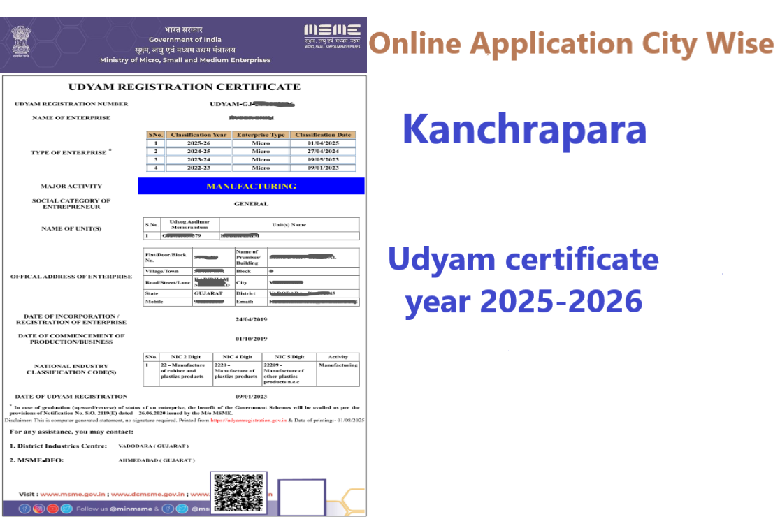 Kanchrapara  Udyam Certificate Year 2025-2026